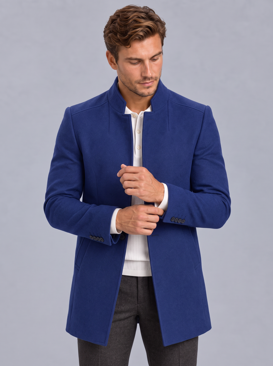 Men's Overcoat in Blue – front view