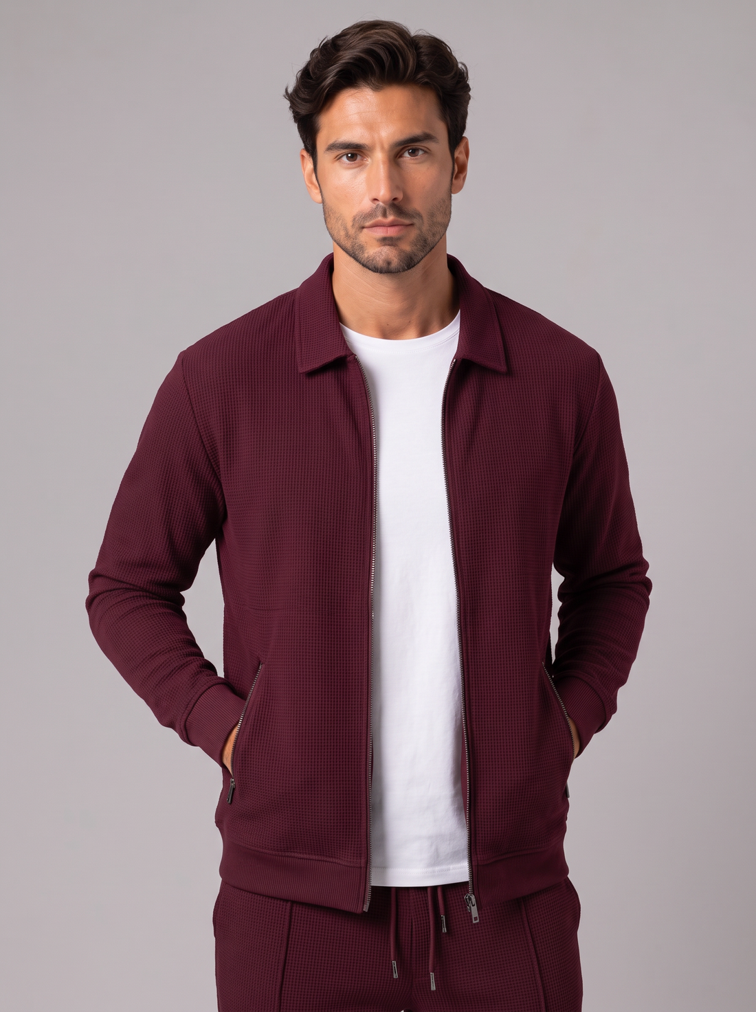 Men's Tracksuit Set in Burgundy – front view