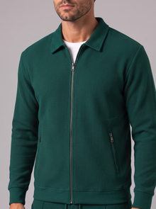 Men's Tracksuit Set – waffle texture and zip pocket close-up