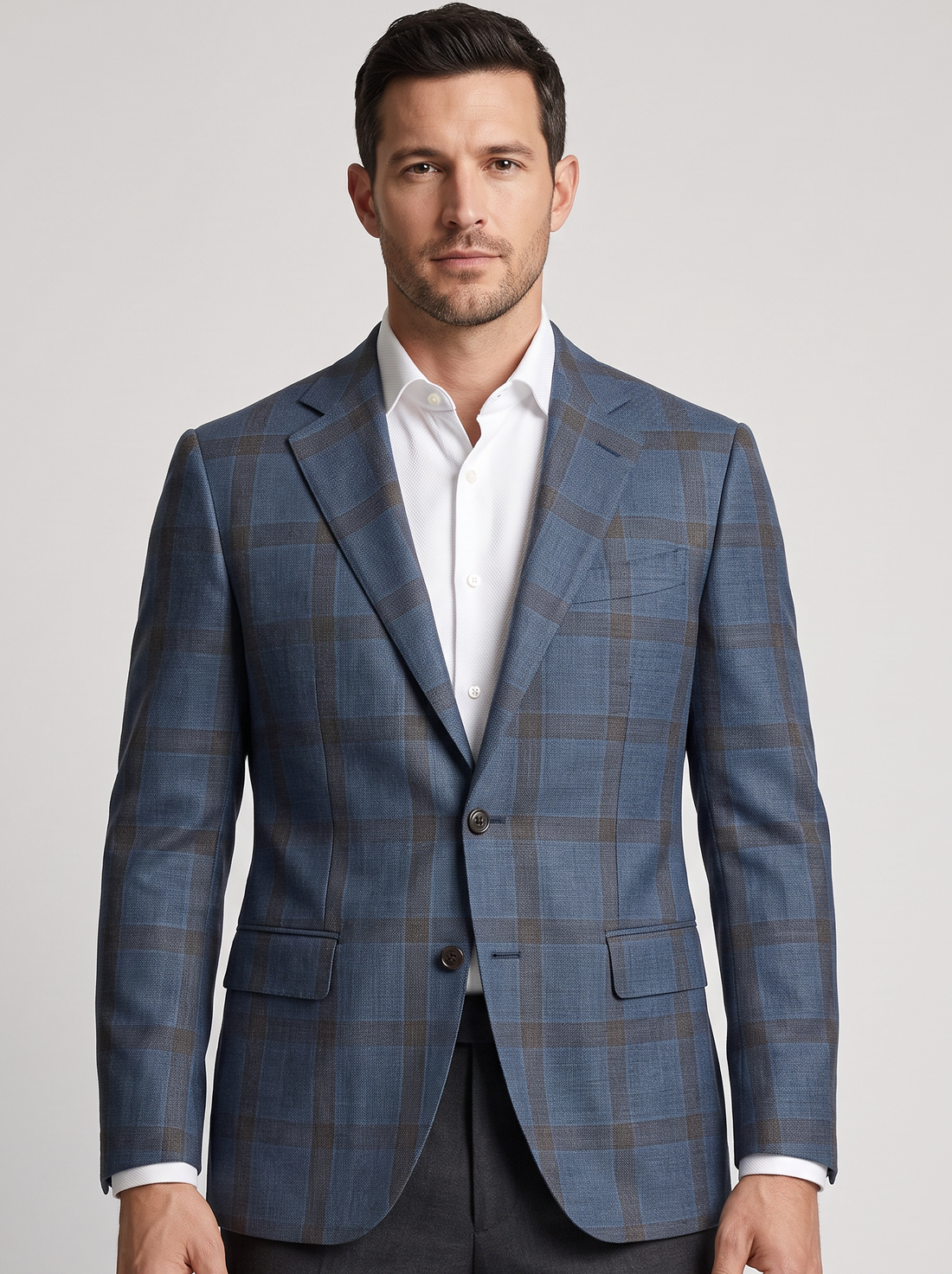 Men's Check Blazer in Blue – front view