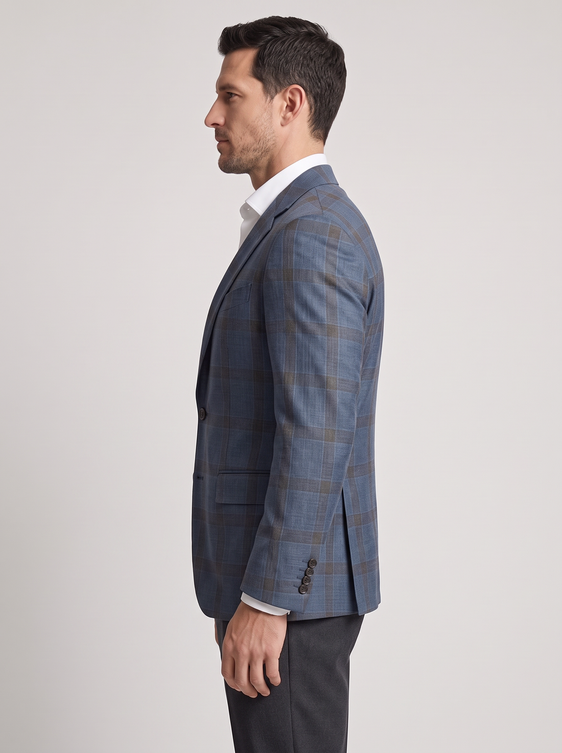 Men's Check Blazer in Blue – side view