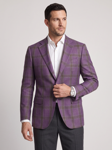 Men's Check Blazer in Purple – front view