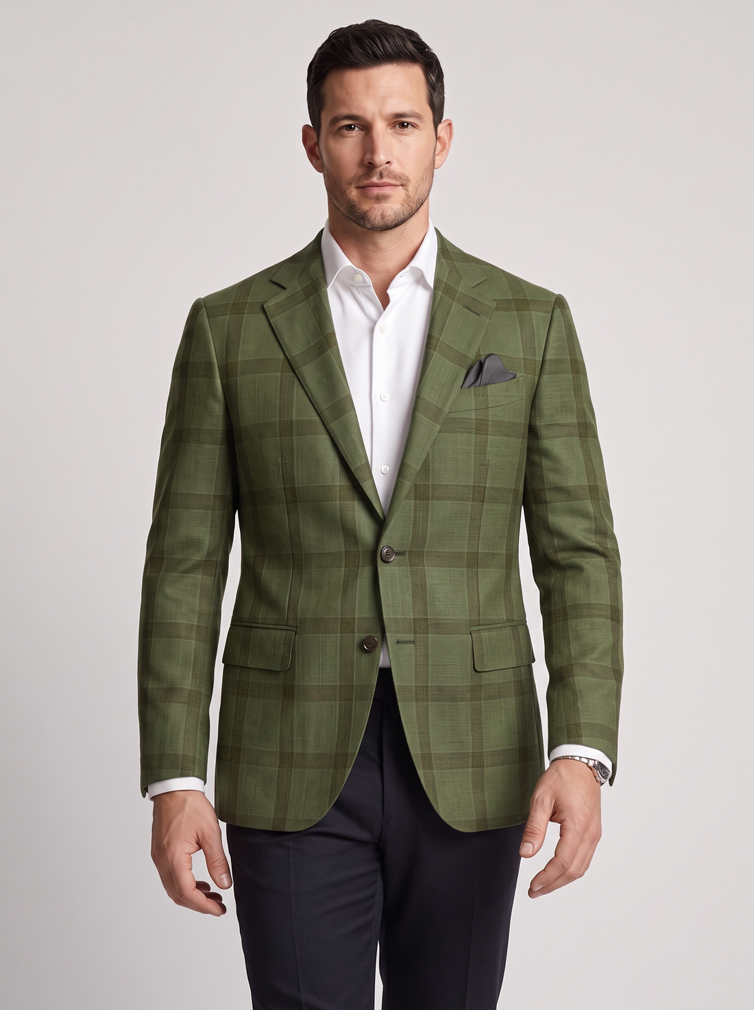 Men's Check Blazer in Green – front view