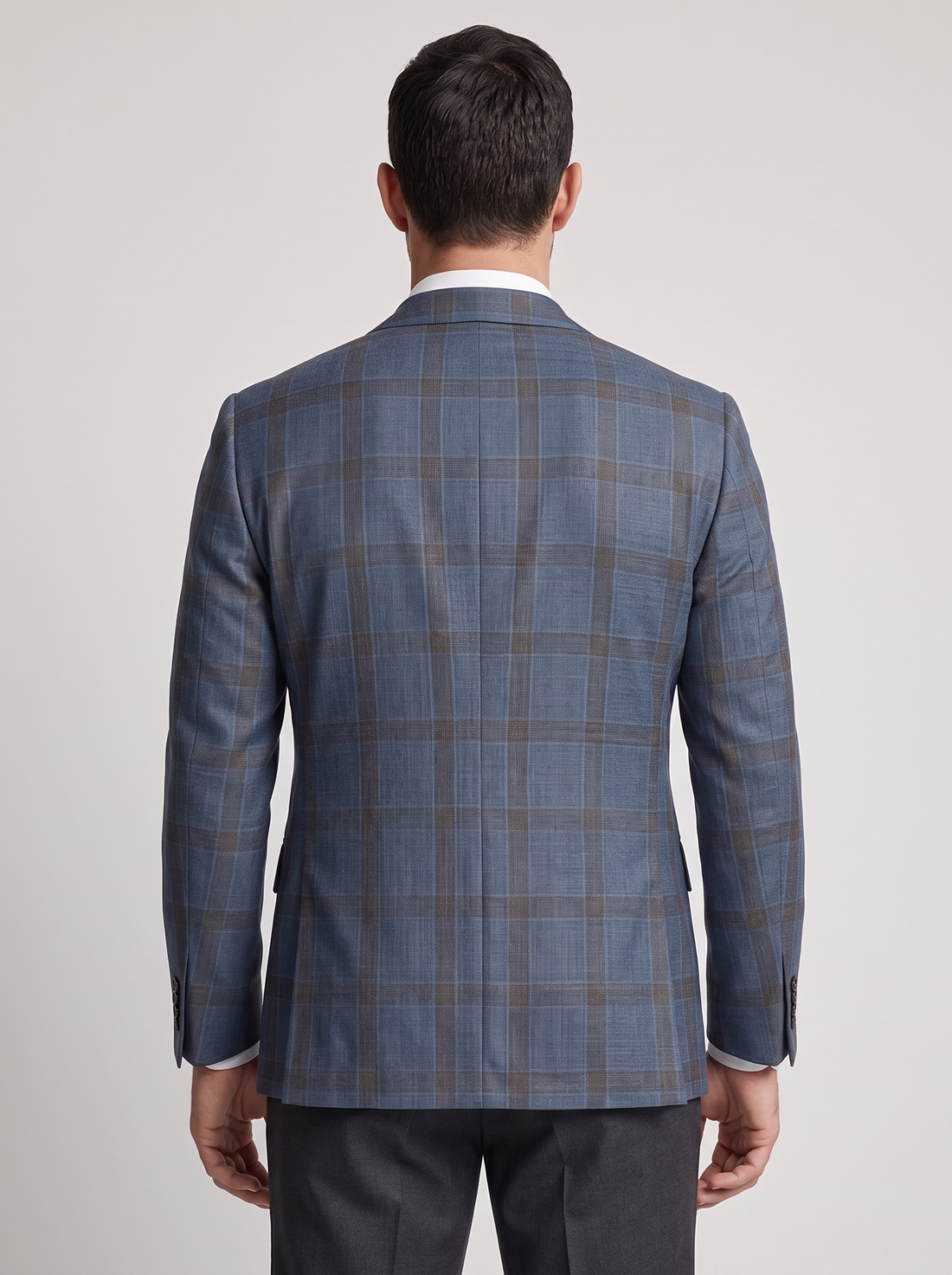 Men's Check Blazer in Blue – back view