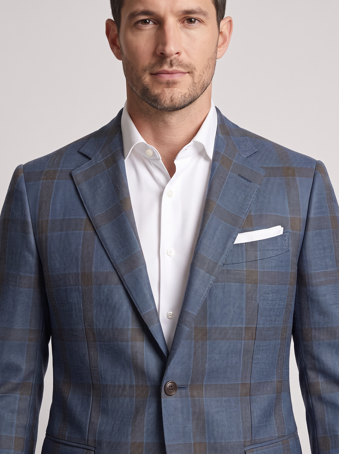 Men's Check Blazer – check pattern and lapel close-up