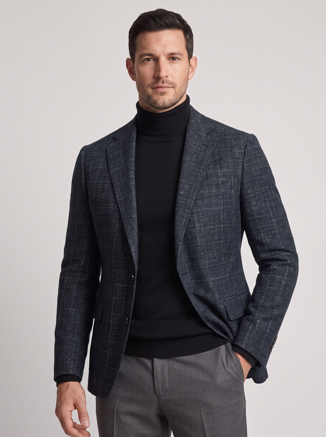 Men's Check Blazer in Black – front view