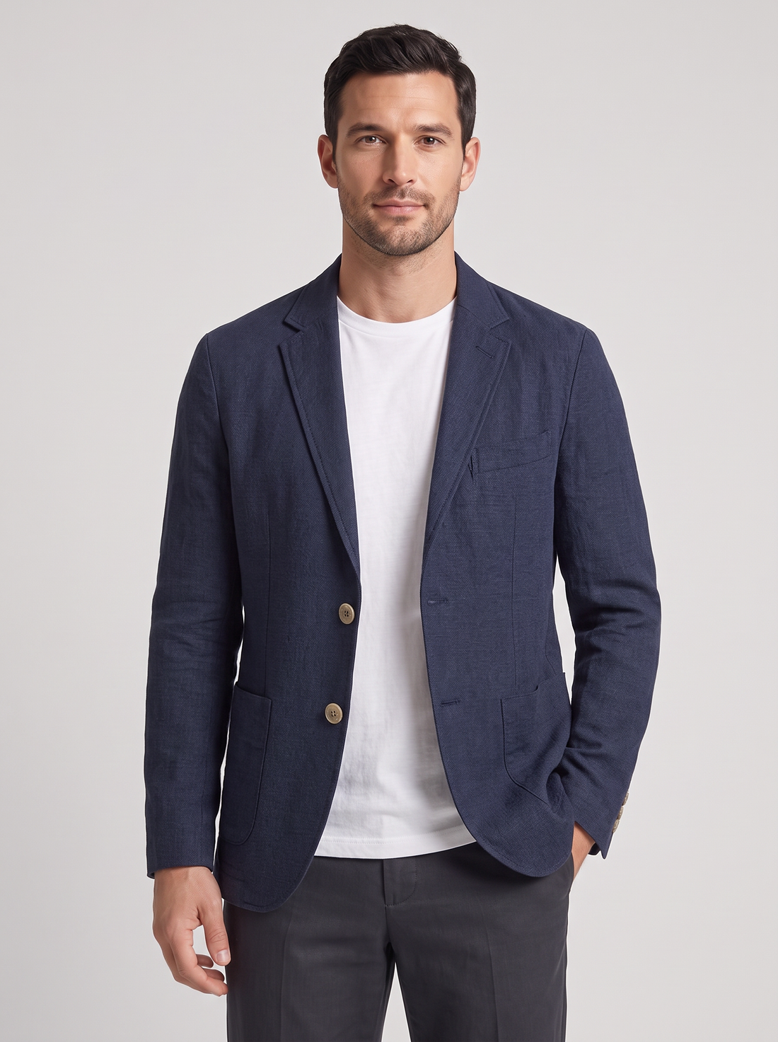 Men's Stretch Blazer in Navy Blue – front view