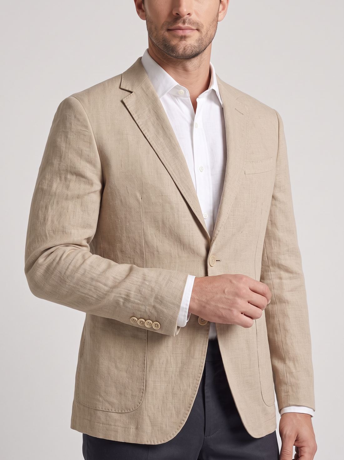 Men's Stretch Blazer – collar and button cuff close-up