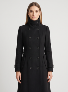 Women's Double Breasted Coat in Black – front view