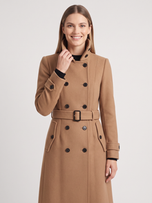 Women's Double Breasted Coat in Khaki – front view