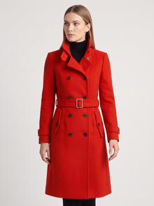 Women's Double Breasted Coat in Red – front view