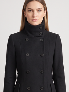 Women's Double Breasted Coat – stand collar and buttons close-up
