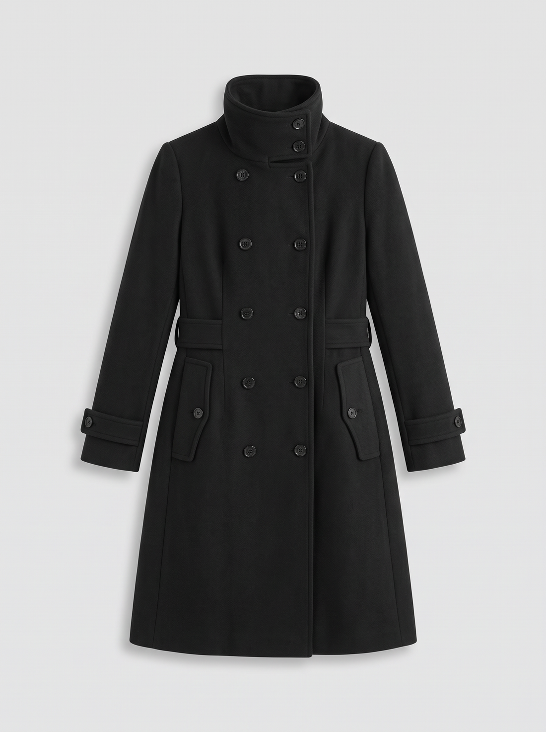 Women's Double Breasted Coat in Black – product front view