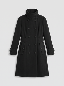 Women's Double Breasted Coat in Black – product front view
