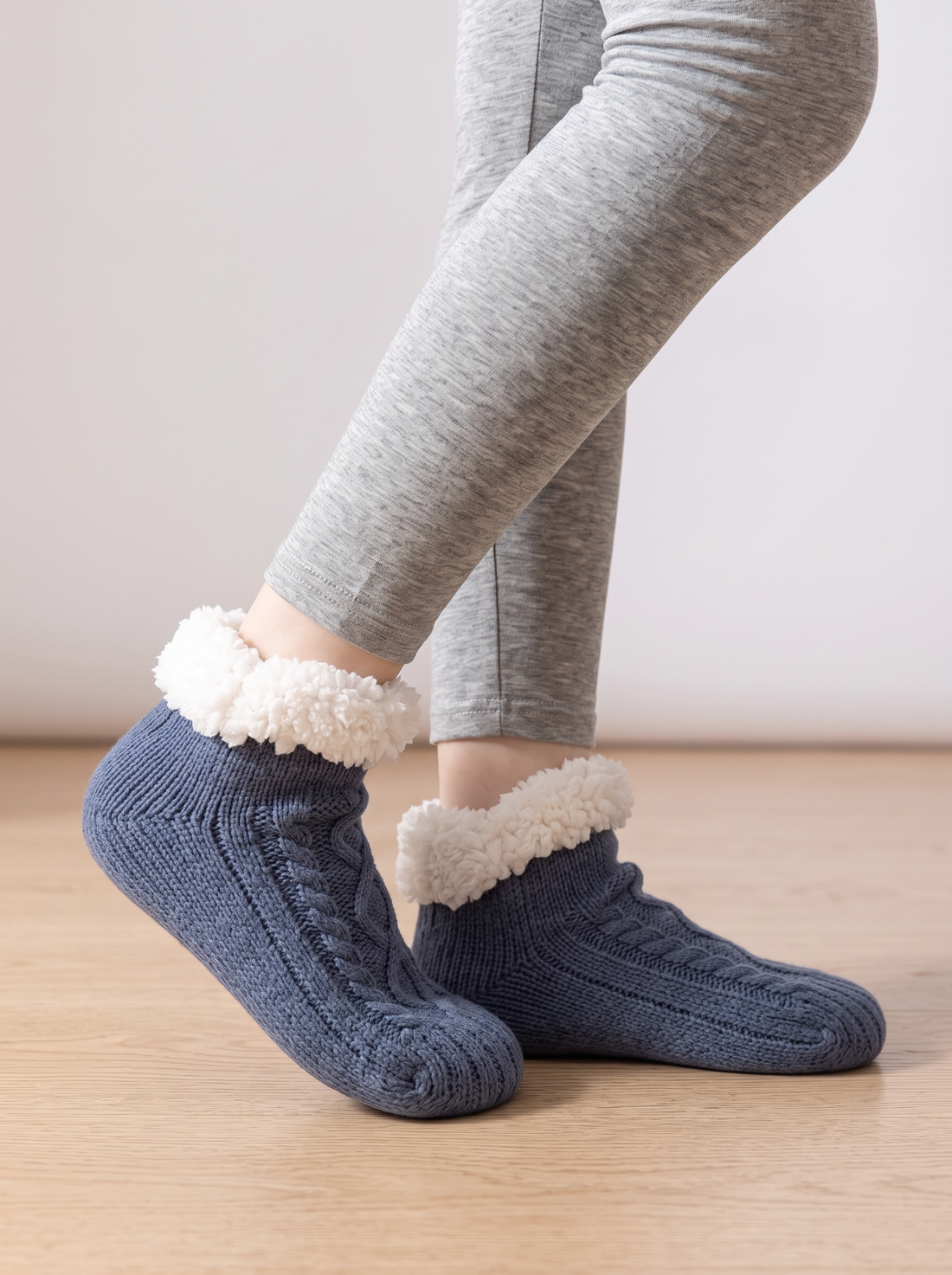 Women's Slipper Socks in Blue – side view