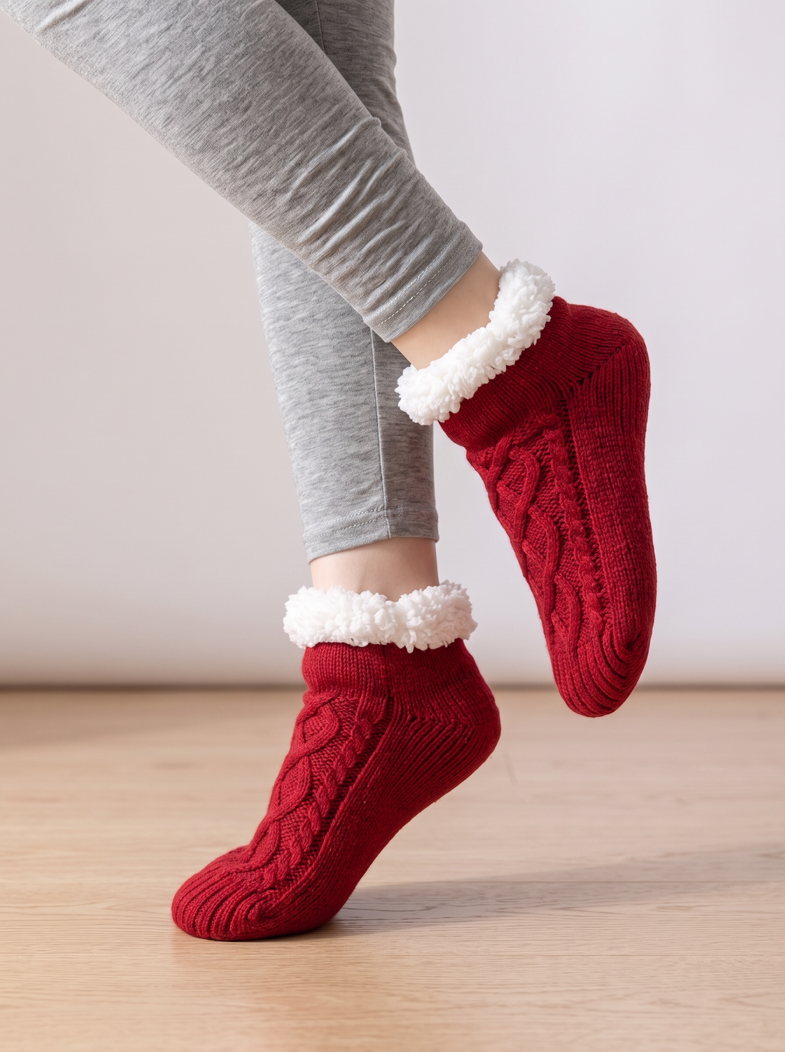 Women's Slipper Socks in Red – front view