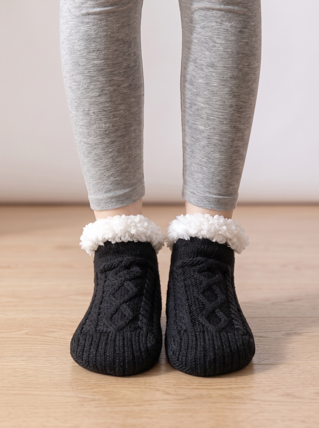 Women's Slipper Socks in Black – front view