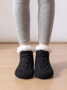 Women's Slipper Socks in Black – front view