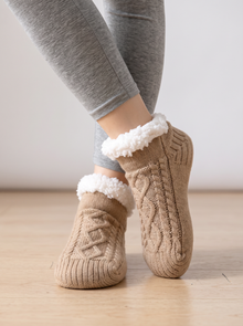 Women's Slipper Socks in Beige – front view