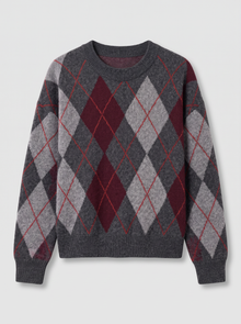 Women's Argyle Jumper in Grey / Burgundy – product front view