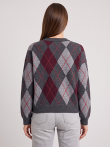 Women's Argyle Jumper in Grey / Burgundy – back view
