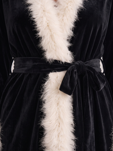 Women's Velvet Dressing Gown – feather trim and velvet close-up