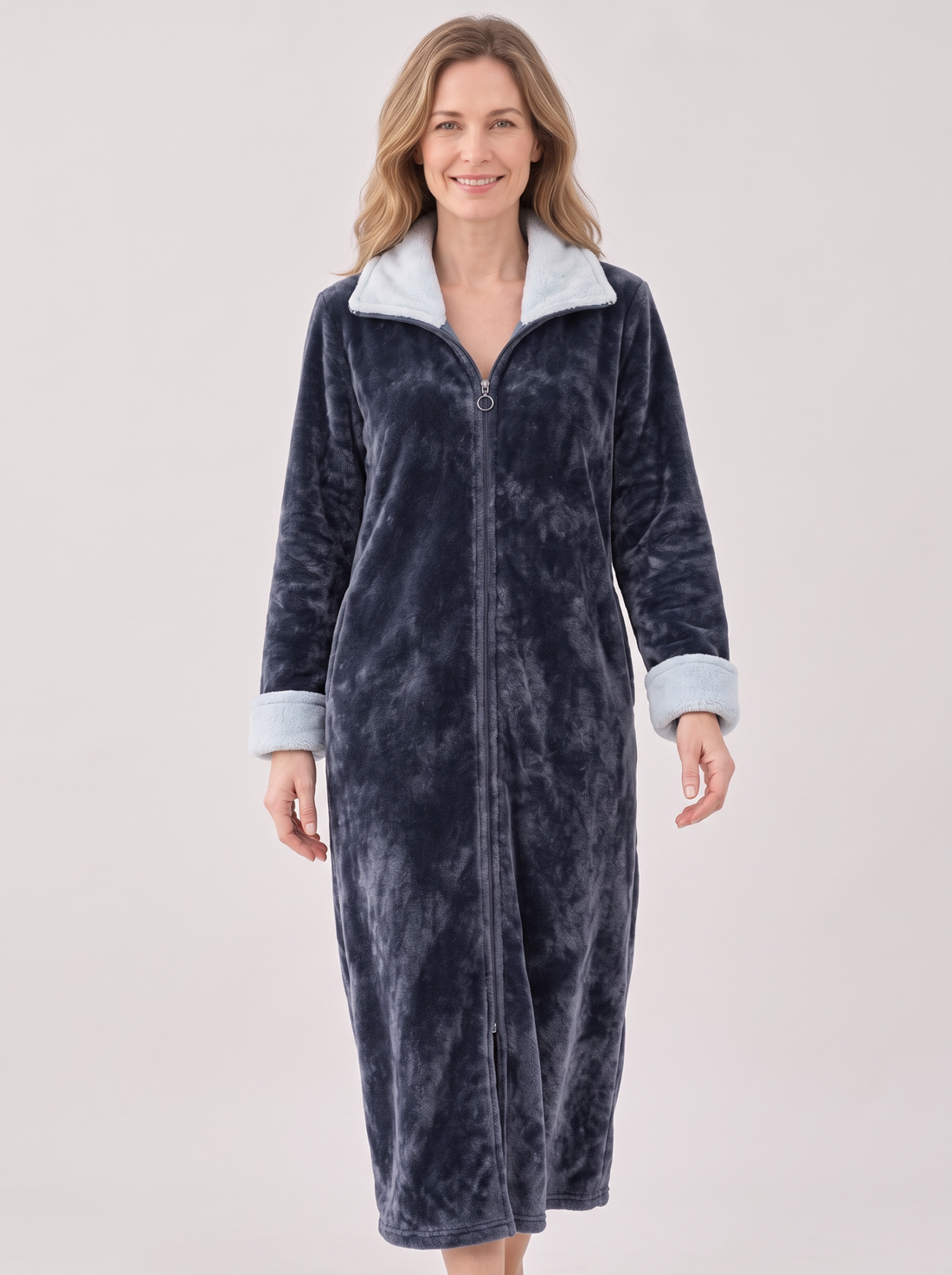 Women's Zip-Up Fleece Dressing Gown in Dark Grey