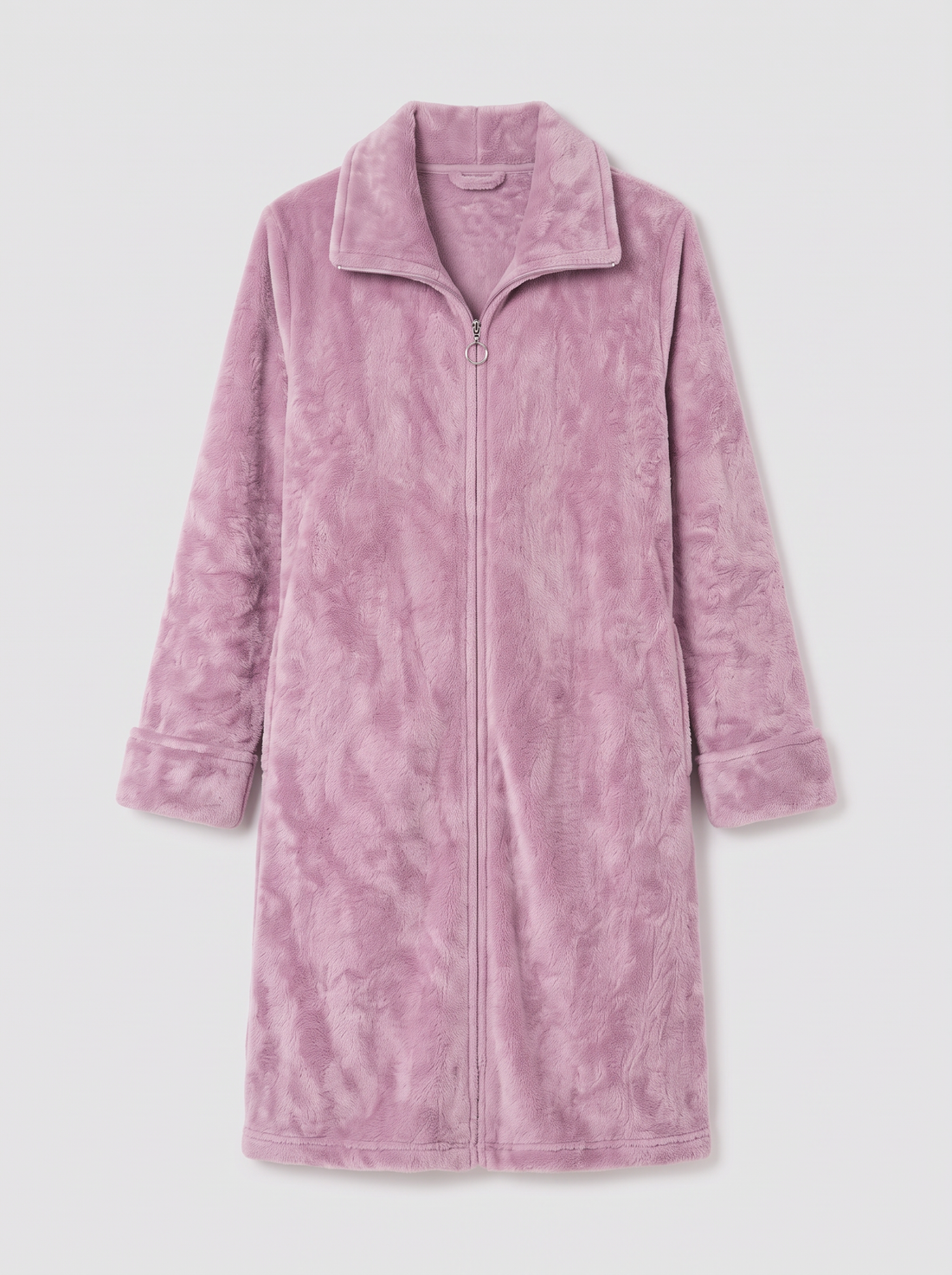 Women's Zip-Up Fleece Dressing Gown in Light Purple – product view