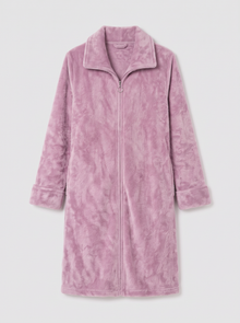 Women's Zip-Up Fleece Dressing Gown in Light Purple – product view