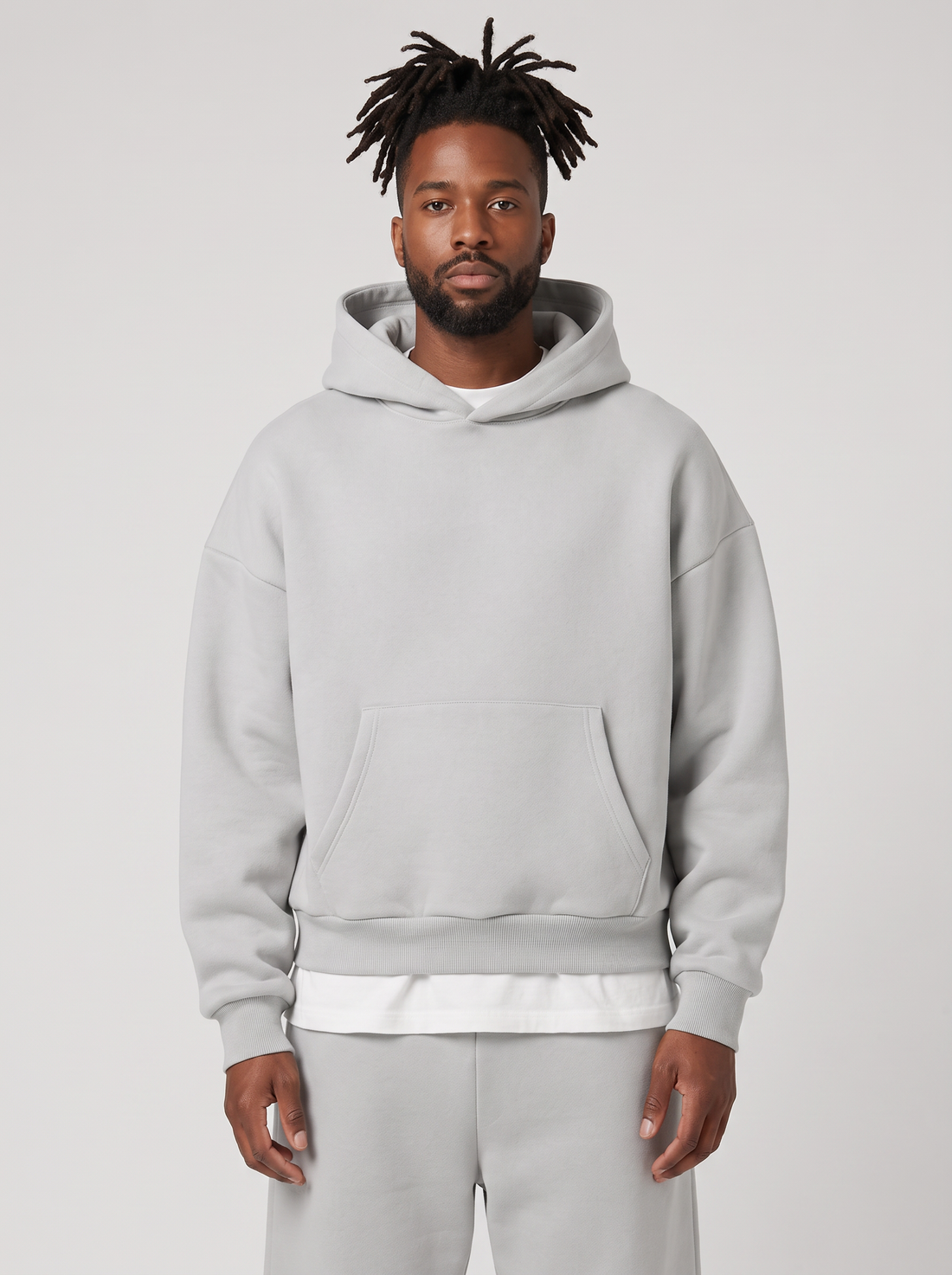 Men's Tracksuit Set Hoodie and Joggers in Light Grey – front view