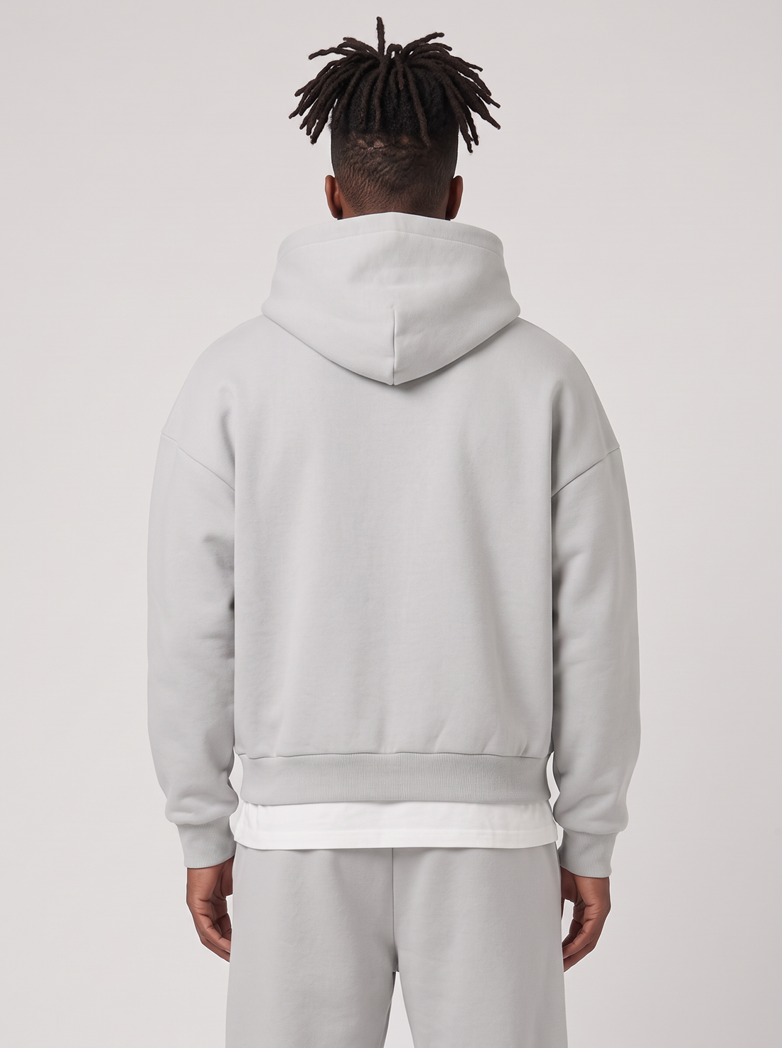 Men's Tracksuit Set Hoodie and Joggers in Light Grey – back view