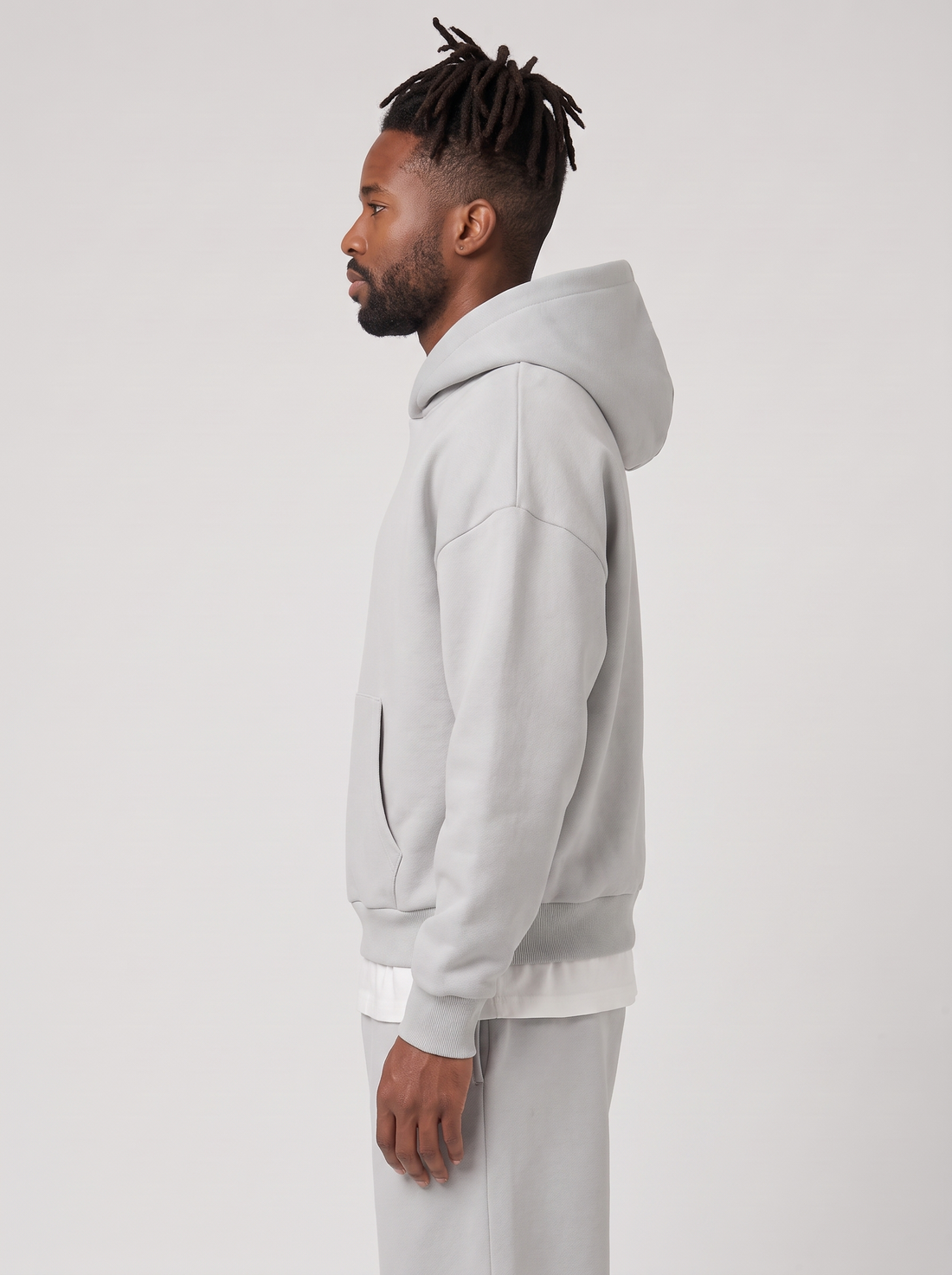 Men's Tracksuit Set Hoodie and Joggers in Light Grey – side view