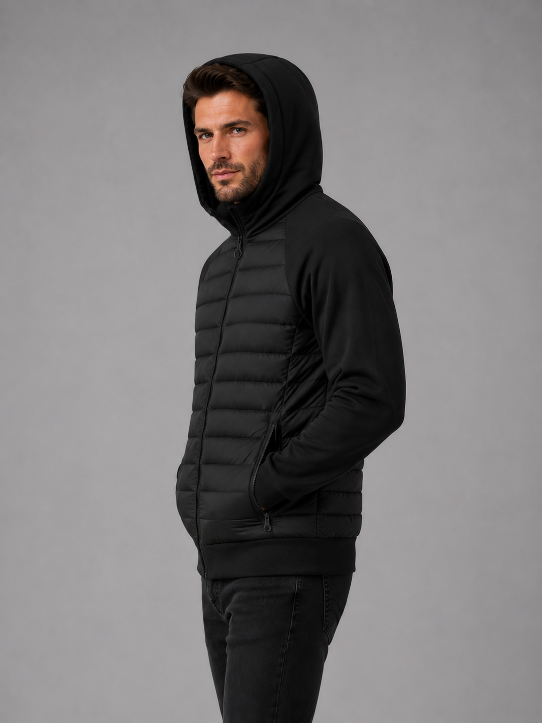 Men's Hooded Quilted Hybrid Jacket – image 3