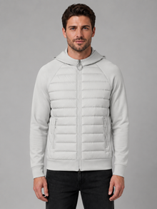 Men's Hooded Quilted Hybrid Jacket in Grey