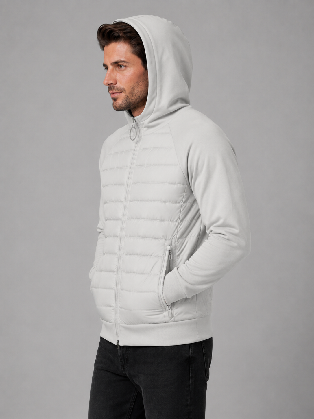 Men's Hooded Quilted Hybrid Jacket – image 6