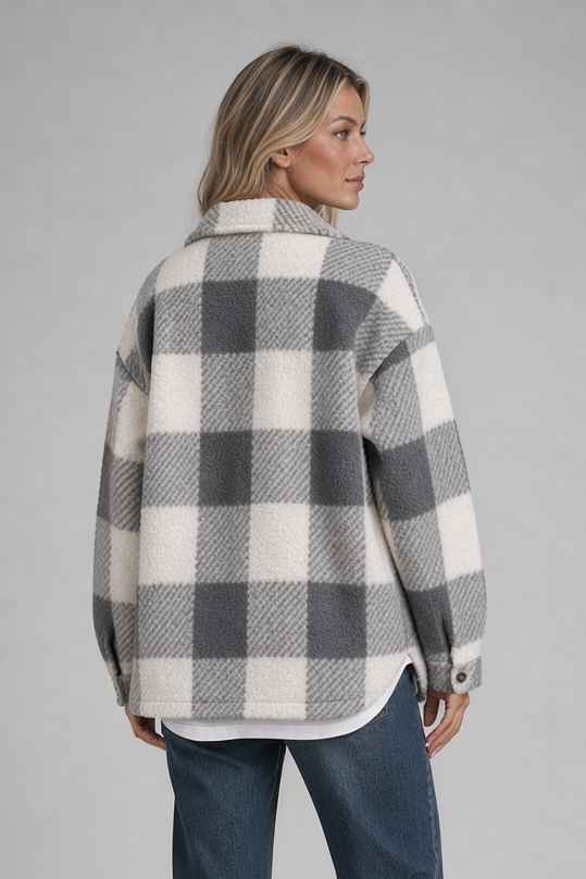 Isla women's check shacket in grey – front view