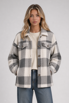 Isla women's check shacket in grey – front view