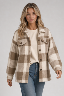 Isla women's check shacket in khaki
