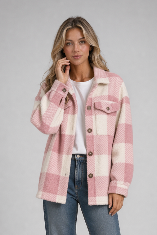 Isla women's check shacket in pink