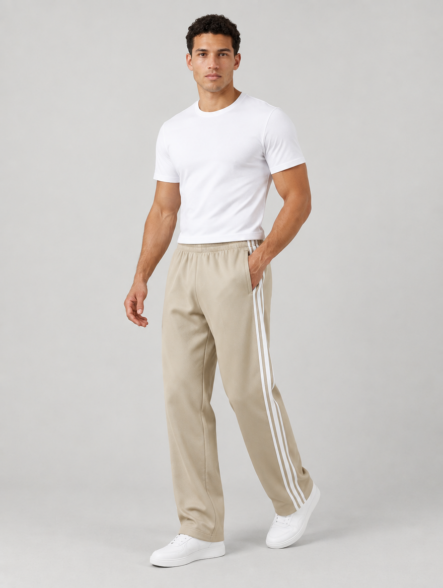Men's beige relaxed fit tracksuit bottoms with pockets
