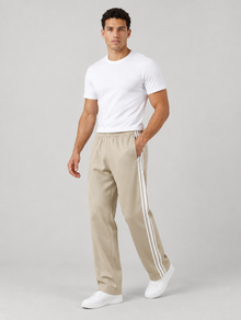 Men's beige relaxed fit tracksuit bottoms with pockets
