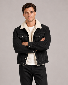 Men's black fleece-lined denim jacket