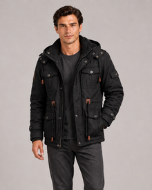 Men's black hooded thermal fleece jacket