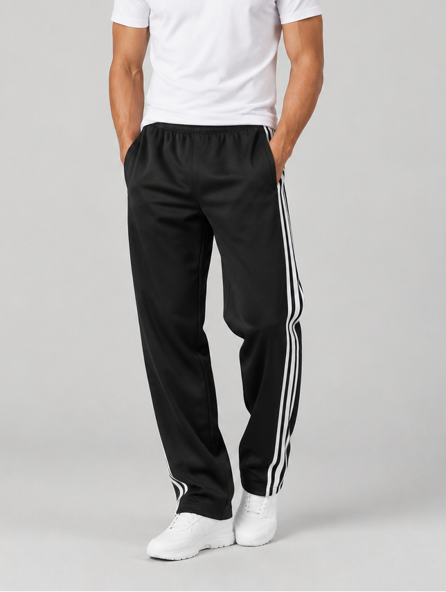 Men's black relaxed fit tracksuit bottoms with pockets