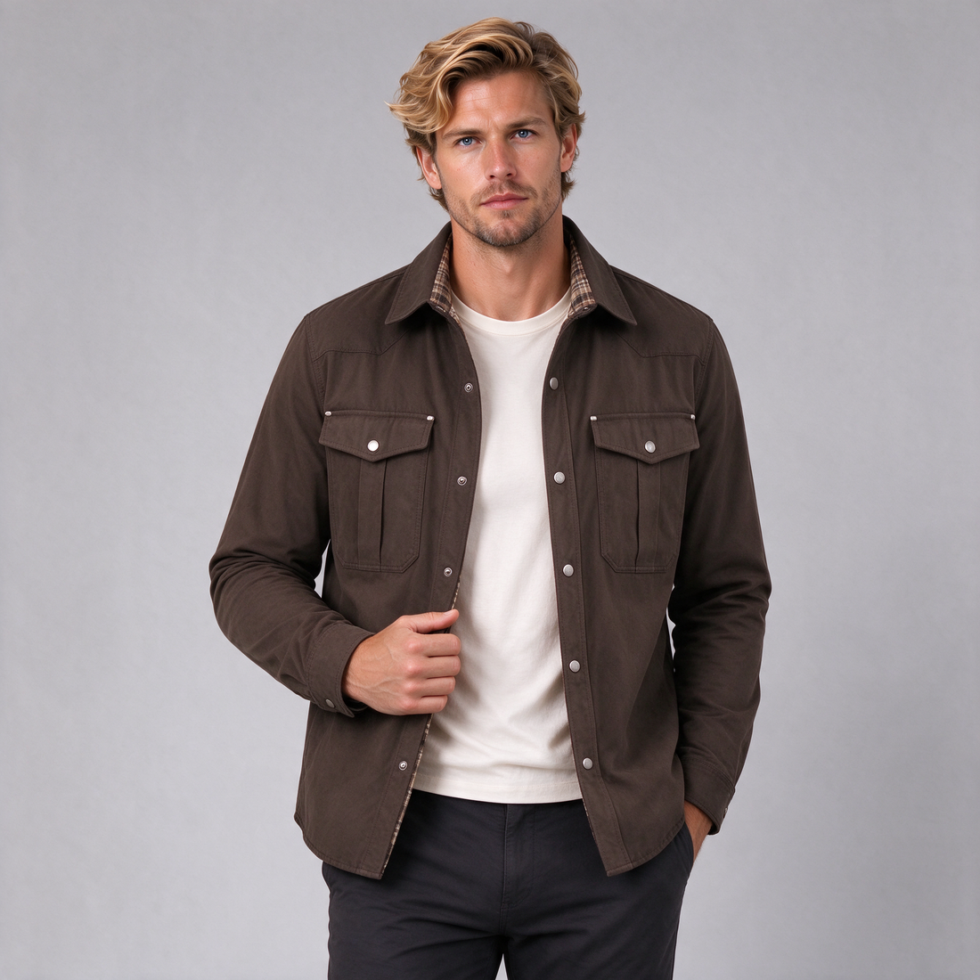 Men's brown brushed cotton overshirt