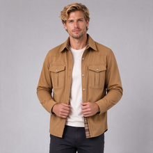 Men's camel brushed cotton overshirt