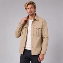 Men's khaki brushed cotton overshirt