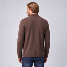 Men's chestnut brown cashmere blazer cardigan, rear view