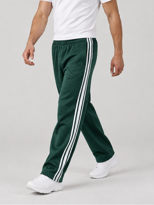 Men's green relaxed fit tracksuit bottoms with pockets