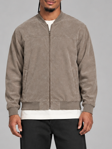 Men's khaki classic zip bomber jacket – front view